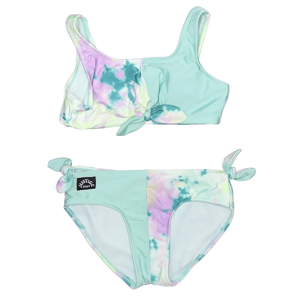 3/$30 JUSTICE Tie Dye/Aqua Color Block sporty 2 Piece Swimsuit Bikini Sz 12-4(L)
